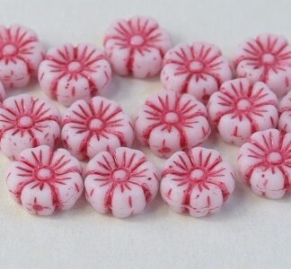 Flower Beads FLB-03000/54327 Opaque White/Red Inlay