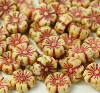 Flower Beads FLB-03000/96835 Opaque Brown/ Red Inlay